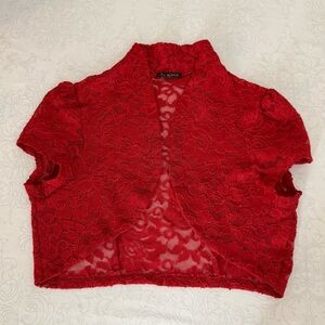 Vintage La Scala USA Red Lace Bolero Cropped Shrug  Cardigan Modesty Cover S/M